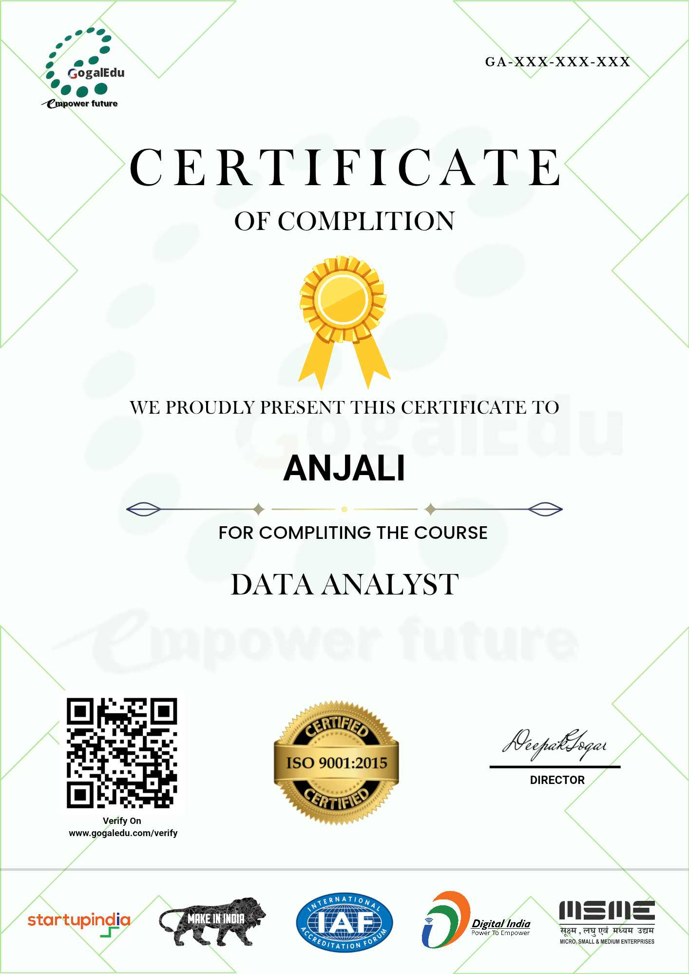 GogalEdu Course Certificate